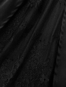 Elenzga Black Lace Patchwork Ruffle Trim Top, Vintage Elegant Semi-Sheer Inner Layer Long Sleeve Plus Size Shirt, Black Lace Top | Ruffle Trim Shirt | French Vintage | Commute Inner Layer | - Black - View 4