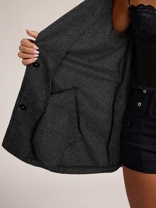 SHEIN BAE جاكيت نسائي طويل الأكمام بجيوب بأسلوب الشارع - رمادي غامق - مشاهدة 8