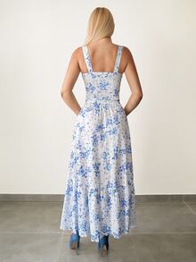 SHEIN ICON 2pcs Women Vintage Ditsy Floral Tie Front Camisole Top & A-Line Skirt Set, Blue - Multicolor - View 8