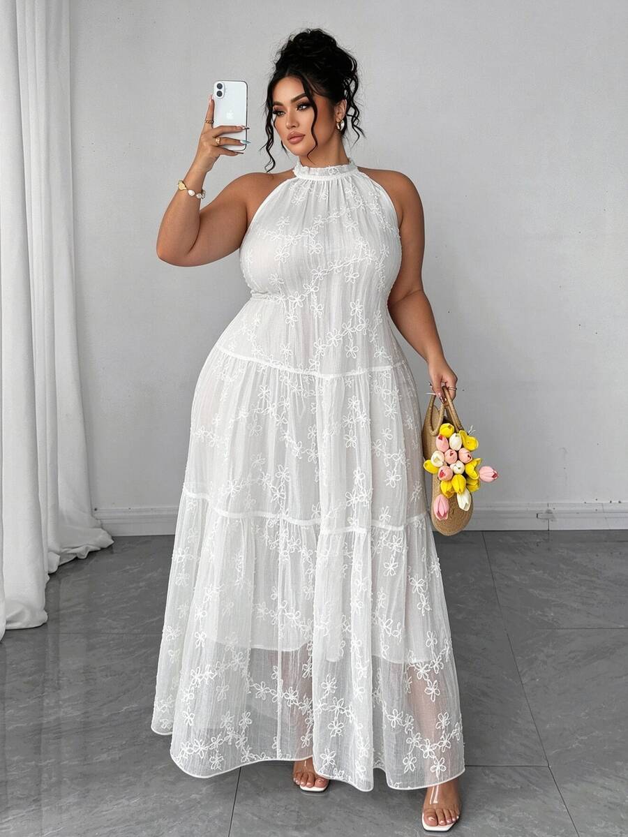 Elenzga 女款大尺碼白色無袖露肩浪漫 Ninang Ninang 優雅禮服，適合婚禮、晚宴、正式場合，夏季婚禮穿搭 - 白色 - 查看 1
