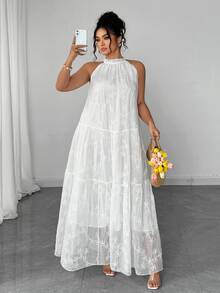 Elenzga 女款大尺碼白色無袖露肩浪漫 Ninang Ninang 優雅禮服，適合婚禮、晚宴、正式場合，夏季婚禮穿搭 - 白色 - 查看 6