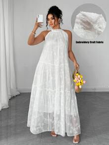 Elenzga 女款大尺碼白色無袖露肩浪漫 Ninang Ninang 優雅禮服，適合婚禮、晚宴、正式場合，夏季婚禮穿搭 - 白色 - 查看 3