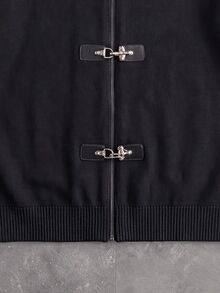Manfinity EMRG Men's Solid Color Casual Versatile Daily Wear Cardigan,Bomber,Airplane Buckle,Parka,Bomber - Black - View 5