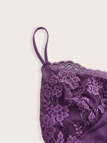 Sweetina Top tipo camiseta con lazo en contraste y encaje, estilo Y2K - Morado Violeta - Ver 3