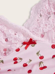 Sweetina Women's Y2k Spaghetti Strap Backless Camisole With Cherry Print Lace Design, Sexy And Fashionable Fitted Top - Pink - View 4