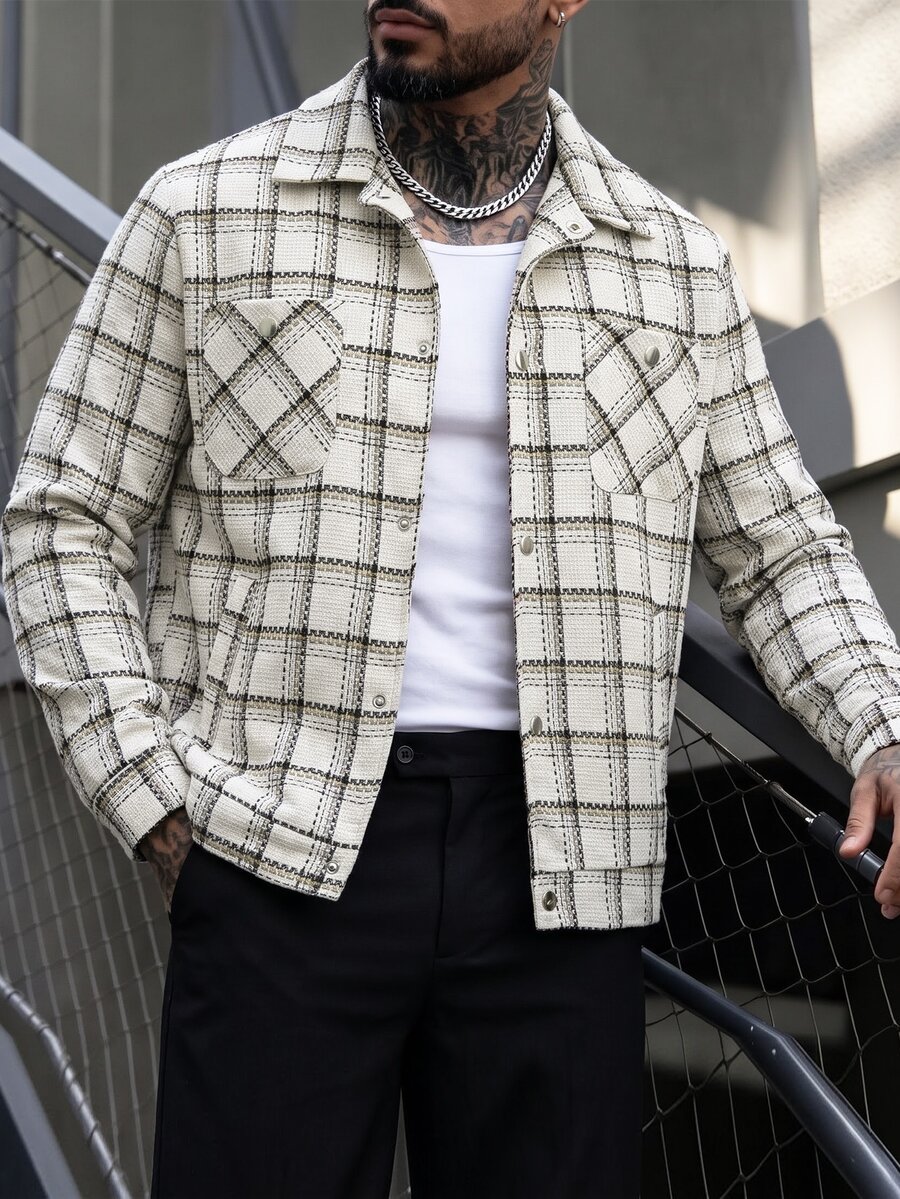 Manfinity Homme Men's Casual Streetwear Jacket, Plaid Fabric, Daily ...