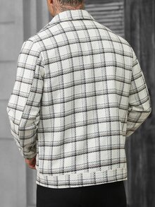 Manfinity Homme Men's Casual Streetwear Wool Blend Jacket, Plaid Fabric, Daily Commute Wear Vacation Going Out Off-White Autumn - Apricot - View 2
