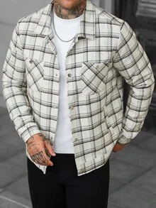 Manfinity Homme Men's Casual Streetwear Wool Blend Jacket, Plaid Fabric, Daily Commute Wear Vacation Going Out Off-White Autumn - Apricot - View 5