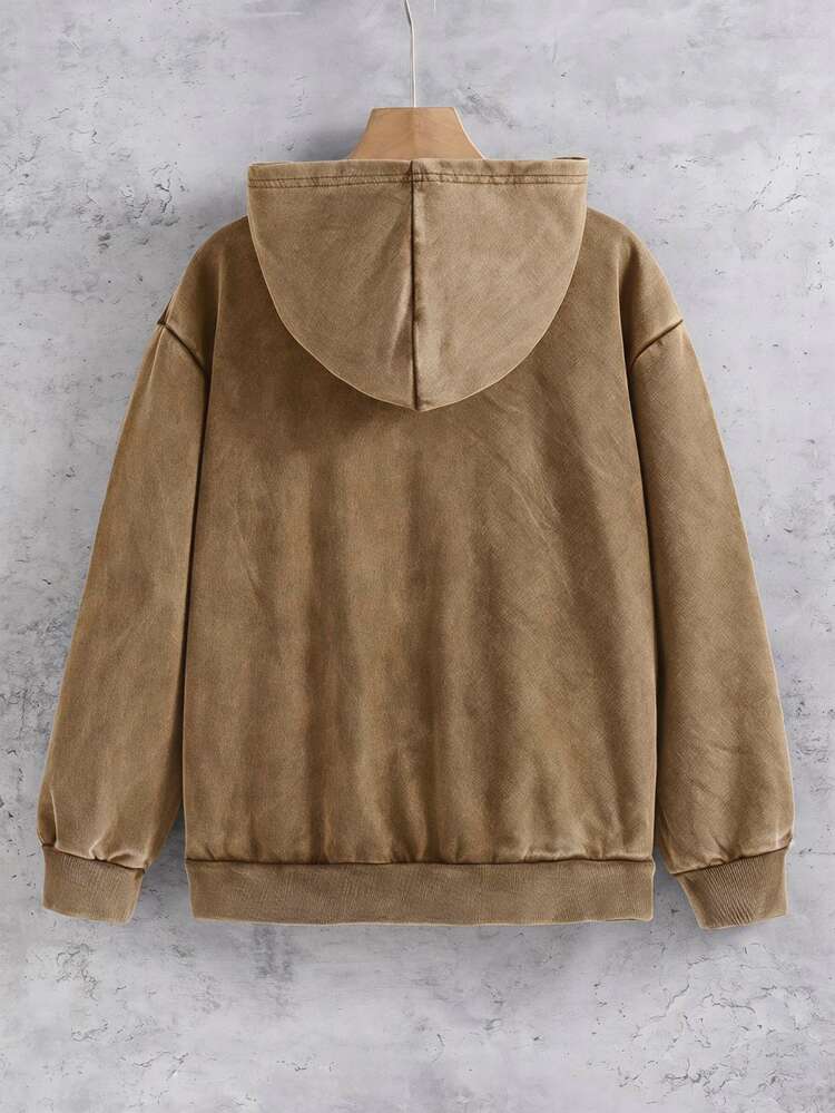 SHEIN Tween Boys Casual Solid Color Minimalist Zip-Up Sweatshirt - Mocha Brown - View 2