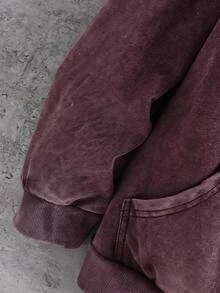 SHEIN سويت شيرت كاجوال بسحاب وأكمام طويلة وأكتاف منسدلة بلون موحد للأولاد المراهقين - عنابي اللون - مشاهدة 5