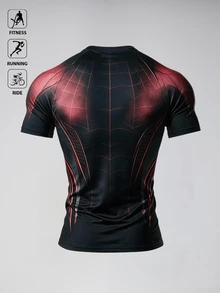 SUPERMAN X SHEIN Gym Rark 男士幾何印花插肩袖短袖運動T恤 - 彩色 - 查看 2