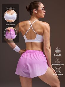 Powerista Women's Solid Color Criss-Cross Back Sports Bra And Shorts Set Gym Fitness Running Casual Sporty Modest Workout White Light Pink Summer - Pink - View 3