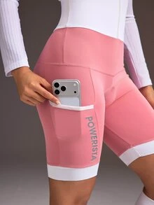 Powerista Women's Colorblock Patchwork One-Piece Cycling Shorts Pink Long-Sleeved Shorts Cycling Jersey Jumpsuit, Quick-Drying, Breathable, Reflective Workout - Pink - View 8