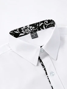 Manfinity Bizformal Men's Shirt Selection, Craftsmanship Collection: Stylish Patchwork Business Casual Long-Sleeve, Formal, Old Money - White - View 5