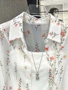 INAWLY 女款花卉圖案休閒百搭日常穿著襯衫 - 彩色 - 查看 4