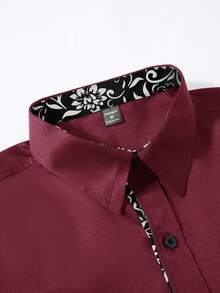 Manfinity Bizformal Men's Shirt Selection - Craftsmanship Collection: Stylish Patchwork Business Casual Long-Sleeve - Burgundy - View 5