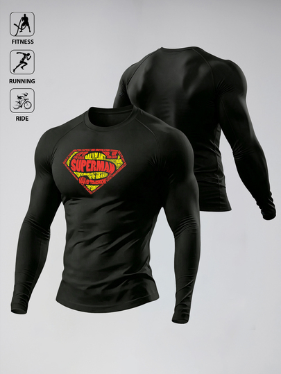 SUPERMAN X SHEIN Gym Rark Men's Letter Print Casual Daily Travel Sports T-Shirt