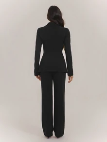SHEIN Tall Autumn/Winter Sexy Commute Date Black Long Sleeve Blazer, Vest And Pants 3 Pieces Set - Black - View 2