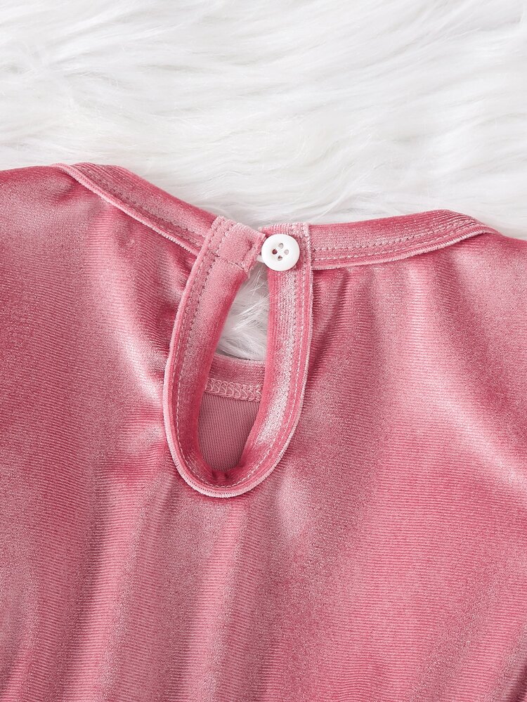 SHEIN 2pcs Baby Girls Velvet Tutu Dress Elegant Sweet Dusty Pink Lace Trim Bow Ruffle Long Sleeve Birthday Party Fall Winter Christmas Holiday Ballet Chic - Pink - View 8
