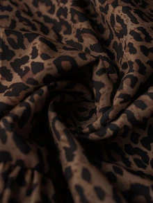 Easowa Curve Plus Size Casual Elegant Scalloped Collar Leopard Print T-Shirt, Autumn Leopard Print Top Fall Brunch Office Formal Evening Evening Brown - Black - View 11