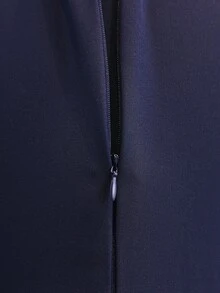 女童簡約優雅V領標準肩短袖高腰長款不對稱下擺雪紡海軍藍洋裝，適合婚禮正式場合派對夏季 - 藍色 - 查看 4