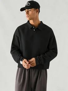 Mainfolk 男士针织休闲宽松长袖半开襟 Polo 衫 - 芥末黃 - 查看 3