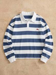 Mainfolk Men's Casual Colorblock Striped Polo Long Sleeve Shirt, Autumn, For Fall - Multicolor - View 3