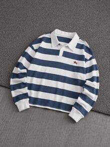 Mainfolk Men's Casual Colorblock Striped Polo Long Sleeve Shirt, Autumn, For Fall - Multicolor - View 2