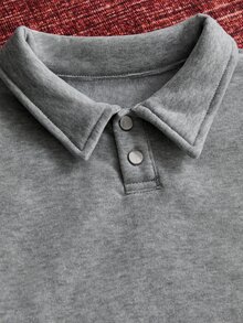 Mainfolk Knitted Fashionable Casual Men's Plain Long Sleeve Half Placket Loose Polo Shirt, For Friends, Fall - Grey - View 5