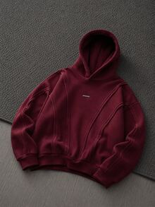 Mainfolk Casual Hoodie With Deconstructed Curved Panels, Y2K - Burgundy - View 2