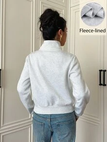 Siren Gaze 女款新款秋季淺灰色保暖內裡拿破崙風運動外套，適合城市度假、日常旅行、校園休閒、復古學院風 - 灰色 - 查看 3