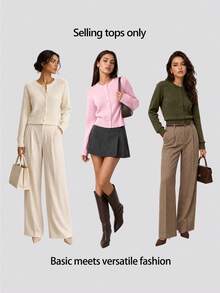SHEIN BASICS 女款復古休閒純色單排扣長袖針織開襟衫，適合辦公、約會、日常、校園、商務，柔粉色，秋季/秋冬 - 淺粉色 - 查看 6