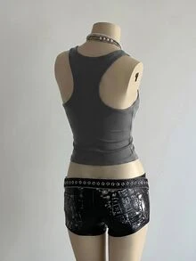 Elamini Women's Street Subculture Letter Punk Print Tank Top - Dark Grey - View 2