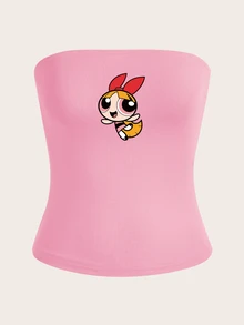 Sweetina THE POWERPUFF GIRLS X SHEIN 女士粉色修身性感休闲抹胸上衣 - 可爱柔美少女风，Y2K复古风，四季皆宜，春夏皆可穿着，是音乐节和西部牛仔风格的完美之选。 - 彩色 - 查看 2