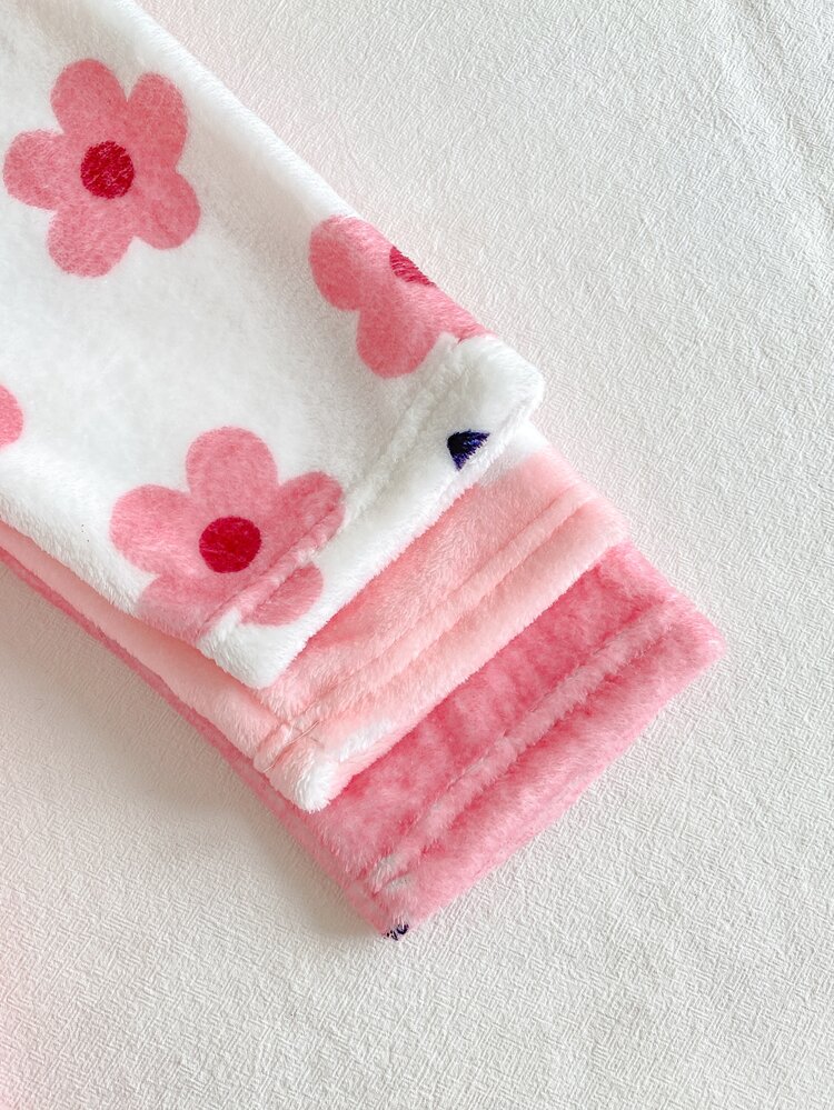 SHEIN 3 Pack Baby Girls Fuzzy Pants Leggings Cute Sweet Pink White Polka Dot Heart Floral Print Thick Plush Holiday Winter Holiday Elastic Waist - Multicolor - View 6