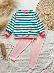 SHEIN Vintaside Kids 女童黃色漸層花卉長袖運動衫與羅紋內搭褲套裝，時尚可愛春/秋季穿搭 - 彩色 - 查看 2