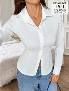 SHEIN Tall قميص نسائي بلون موحد كاجوال متعدد الاستخدامات للارتداء اليومي - أبيض - مشاهدة 1