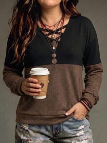 SHEIN LUNE Women's Casual Contrast Color Plus Size Sweatshirt, Autumn/Winter Fall - Multicolor - View 4
