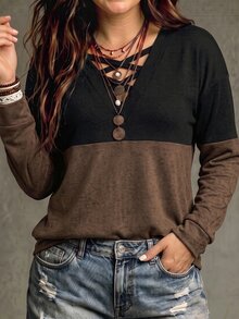 SHEIN LUNE Women's Casual Contrast Color Plus Size Sweatshirt, Autumn/Winter Fall - Multicolor - View 5