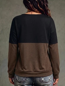 SHEIN LUNE Women's Casual Contrast Color Plus Size Sweatshirt, Autumn/Winter Fall - Multicolor - View 2