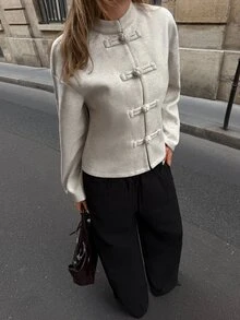 Siren Gaze New Autumn/Winter New Chinese Style Overcoat For Women Dinner Everyday Night Everyday Beige Elegant - Apricot - View 3