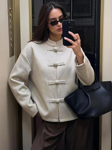 Siren Gaze New Autumn/Winter New Chinese Style Overcoat For Women Dinner Everyday Night Everyday Beige Elegant - Apricot - View 6