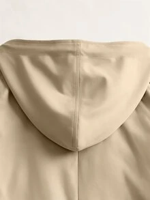 SHEIN LUNE Mantel Trench Wanita Serbaguna Model Baru Longgar Ukuran Plus Panjang Sedang dengan Tudung untuk Musim Gugur - Aprikot - View 8