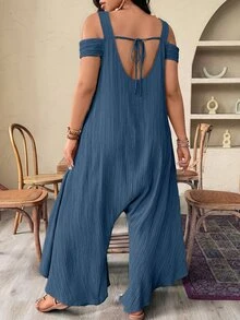 Weeklong Plus Size Women Minimalist Fashion Woven Long Sleeve Loose Jumpsuit Fall - Dusty Blue - View 2