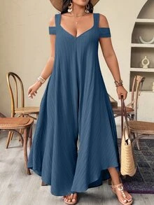 Weeklong Plus Size Women Minimalist Fashion Woven Long Sleeve Loose Jumpsuit Fall - Dusty Blue - View 6