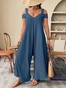 Weeklong Plus Size Women Minimalist Fashion Woven Long Sleeve Loose Jumpsuit Fall - Dusty Blue - View 5