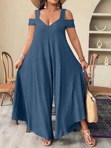 Weeklong Plus Size Women Minimalist Fashion Woven Long Sleeve Loose Jumpsuit Fall - Dusty Blue - View 7