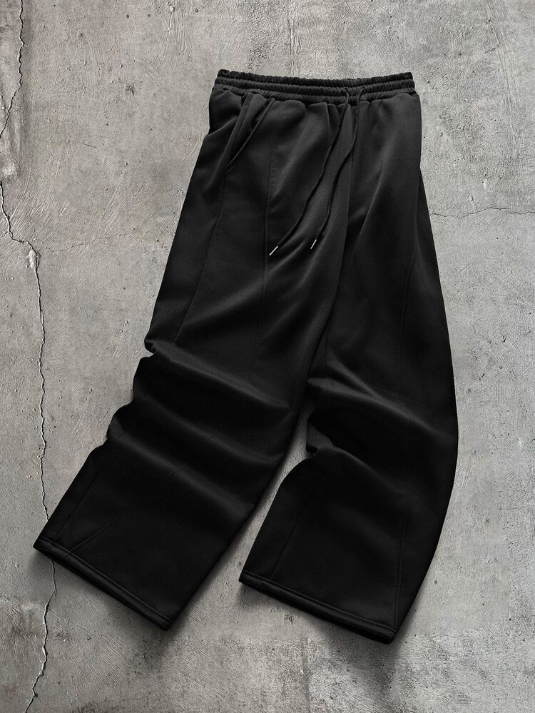AXEPEAK Men's Rivet Letter Print Hoodie And Drawstring Waist Long Pants Set - Black - View 6