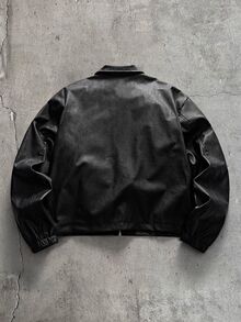 AXEPEAK Men's Autumn Casual Fashion Street Punk Style Design Button Decor Zipper Front PU Leather Jacket - Black - View 3