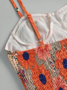 SHEIN Serisse Kids 少女小碎花無袖中長洋裝，米色度假風夏季波希米亞風，適合少女 - 彩色 - 查看 6